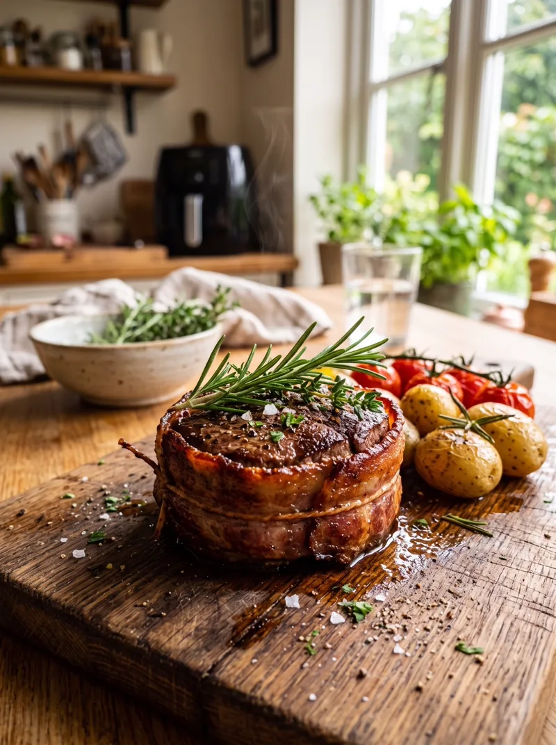 Medalhão com Bacon feito na Air Fryer